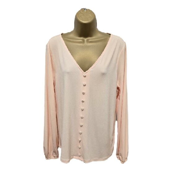 Calvin Klein Tunic Womens Large Modest Peach Pastel Button Stretch Office Career - Picture 1 of 8